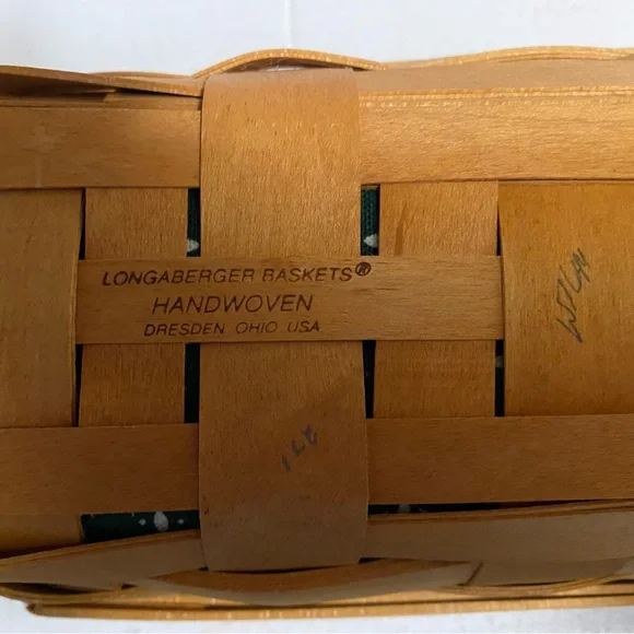 NWT LONGABERGER Green and Brown Bread Basket with Patterned Liner and Handles - Picture 5 of 10